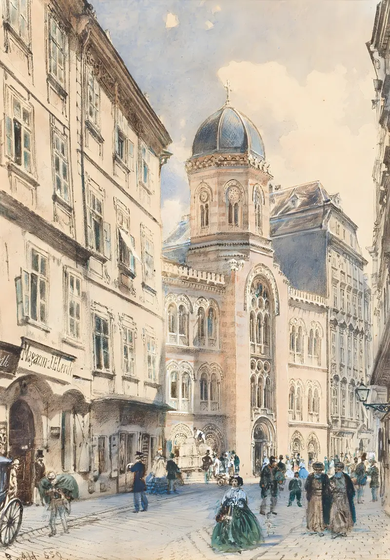 The Fleischmarkt in Vienna with the Greek-Orthodox Church of the Holy Trinity, oil painting by Rudolf von Alt