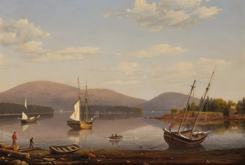 Landscape of Bar Island and Mount Desert Mountains, oil on canvas by Fitz Henry Lane