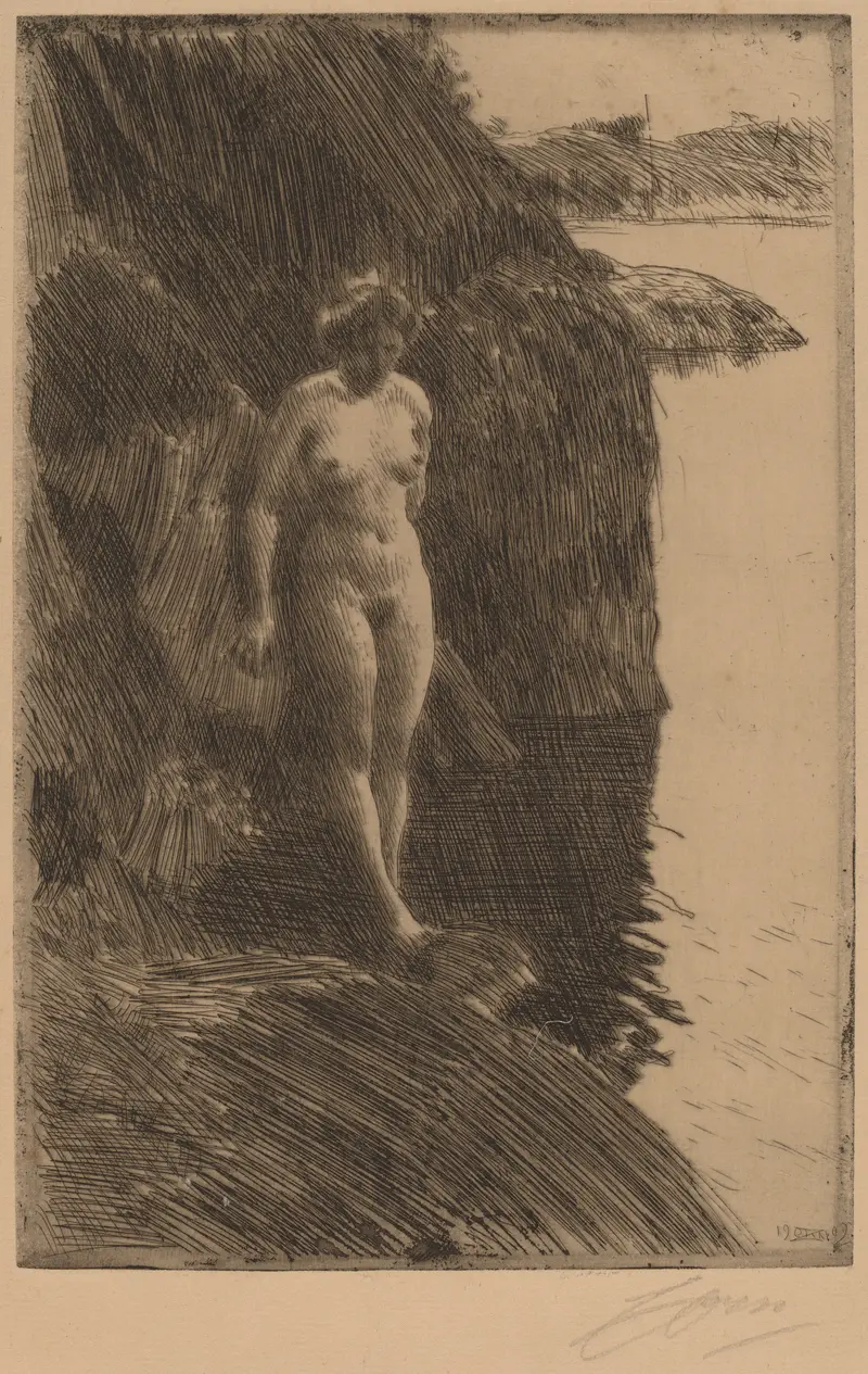 Anders Zorn's 'Precipice' captures a dramatic landscape with a focus on light and shadow.