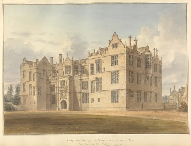 North West View of Montacute House, Somersetshire by John Buckler, oil painting