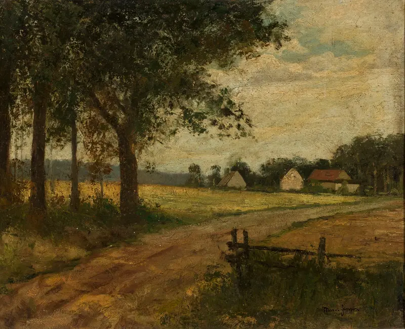 Impressionist oil painting of a countryside landscape by Marie Ibsen Jensen