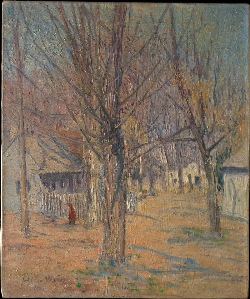 Genre scene depicting children going to school in Connecticut, oil painting by Julian Alden Weir