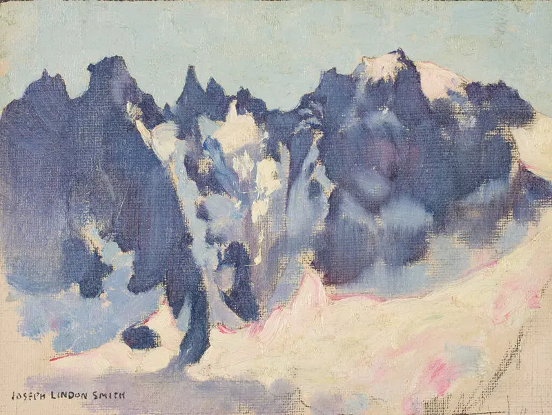 Oil painting by Joseph Lindon Smith depicting serene mountains and valleys