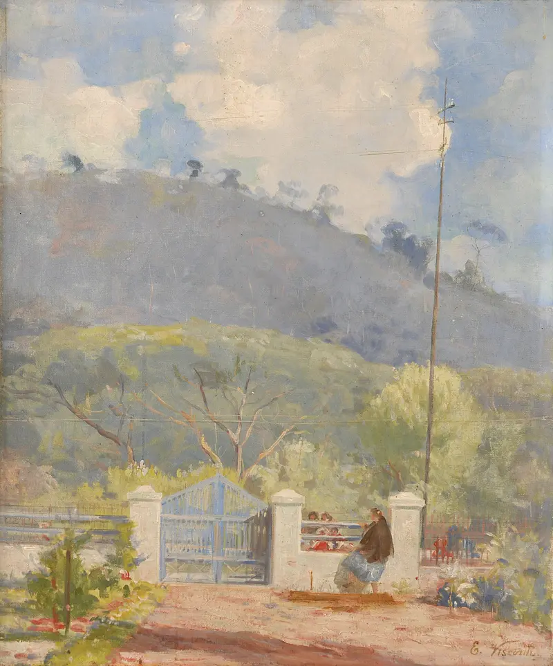 Landscape with morning light through trees, oil painting by Eliseu Visconti