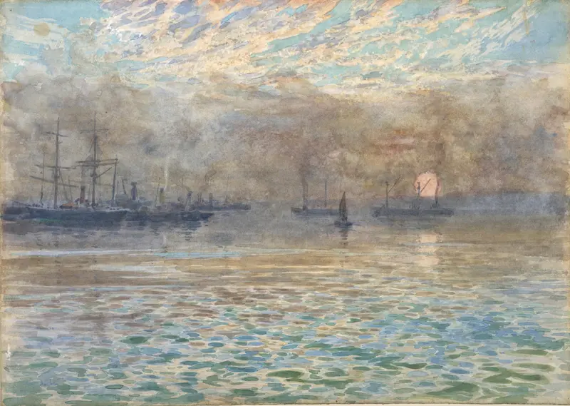 Winter morning landscape in Wellington Harbour by James Nair, oil on canvas