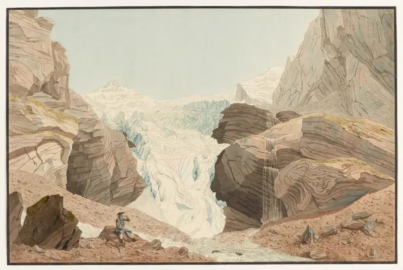 Landscape of Le Glacier nommé Rosenlaui by Johann Jakob Biedermann, oil painting.