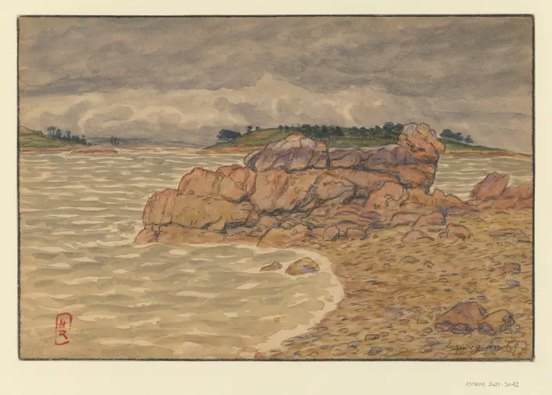 Watercolour by Henri Rivière depicting a serene landscape with a gentle horizon.