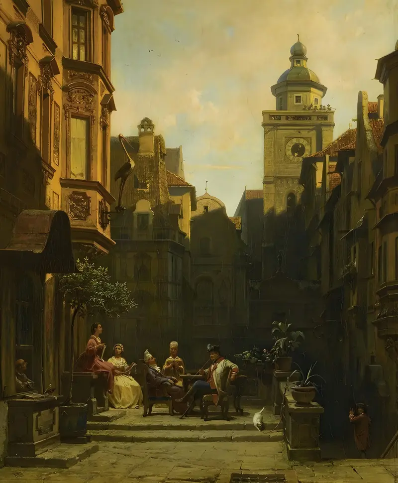 A depiction of two women engaged in conversation, capturing the essence of social interaction.