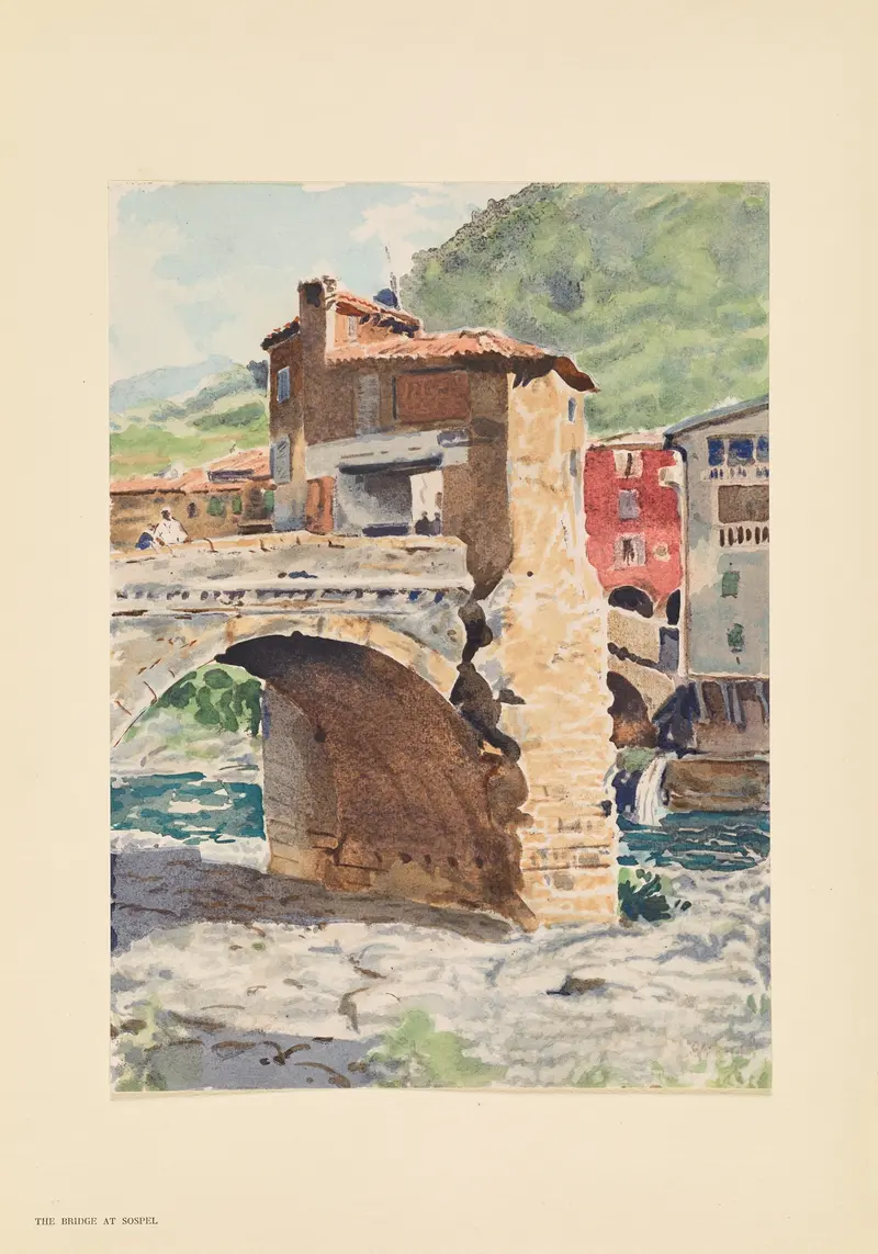 The Bridge at Sospel by Pierre Vignal, impressionism, landscape with sunlight and bridge