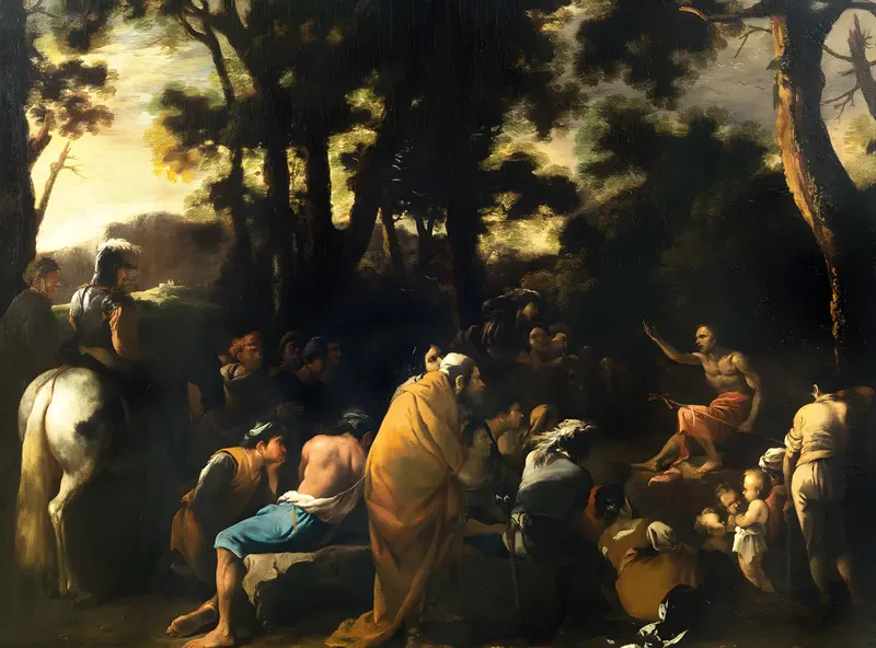 Salvator Rosa's painting depicts Saint John the Baptist delivering a sermon.
