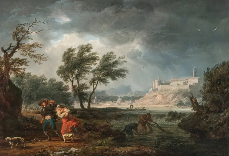 Landscape with midday sunlight and water by Claude-Joseph Vernet, oil painting