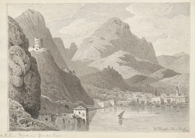 Lake Garda with ruins of a Venetian castle, oil on canvas by Arthur Blaschnik