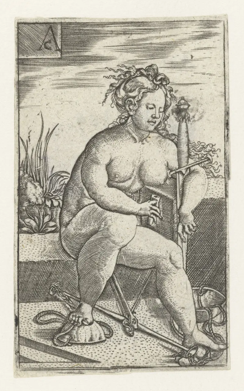 Engraving by Monogrammist AC depicting Justitia holding a scale