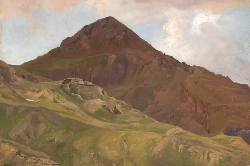 Romanticism landscape by Johann Wilhelm Schirmer, depicting mountains under a twilight sky.