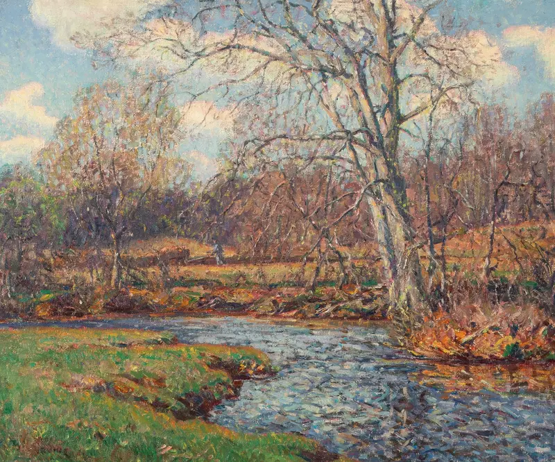Autumn landscape with vibrant leaves, oil painting by Wilson Henry Irvine