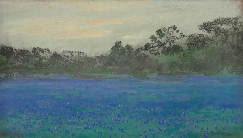 Bluebonnet Field oil painting by Julian Onderdonk featuring a vibrant field of bluebonnets.