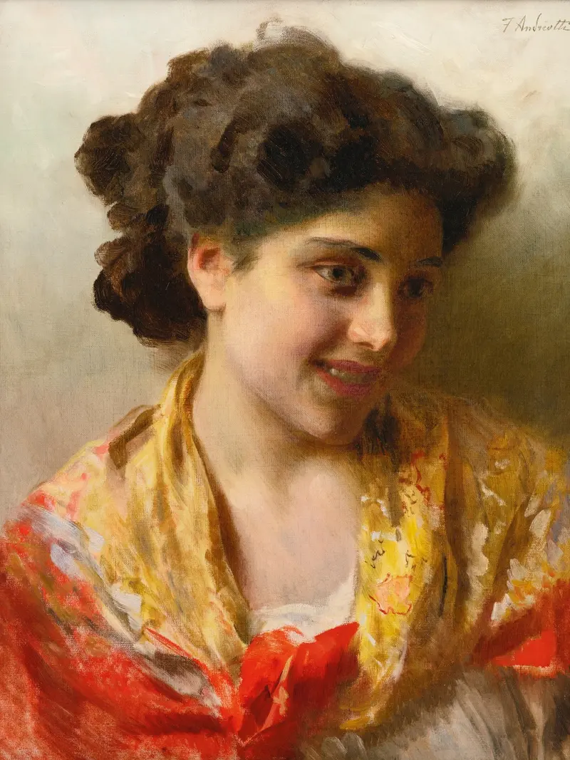 A captivating portrait of a gypsy woman by Federico Andreotti.