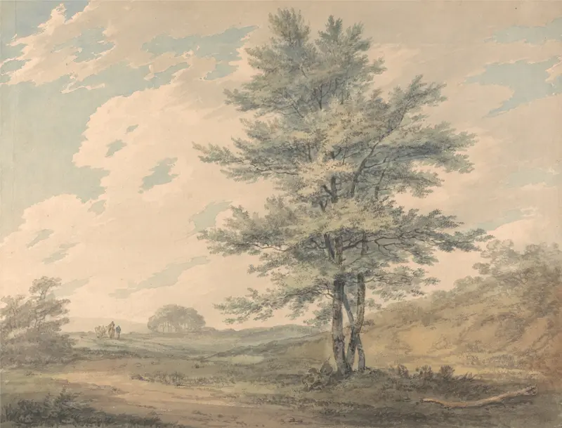 Landscape with Trees and Figures by Joseph Mallord William Turner, oil painting depicting figures in a grove.