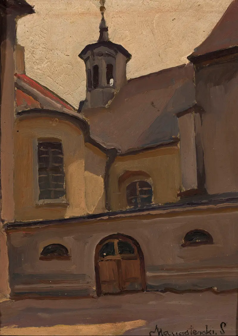 Courtyard of the cathedral in Warsaw, oil on canvas by Stefan Manasterski