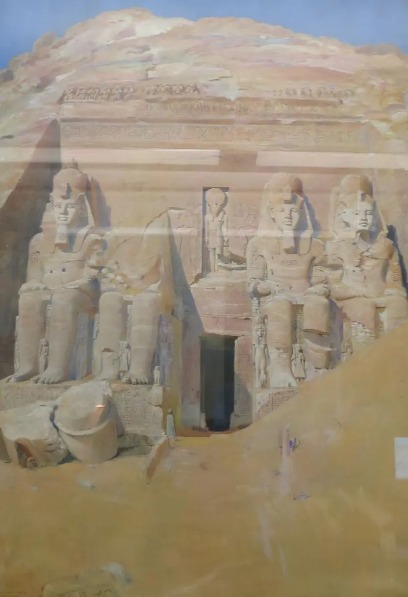 Abu Simbel oil painting by Joseph Lindon Smith depicting an ancient temple in a desert landscape