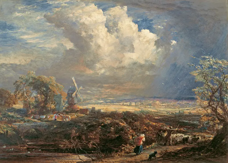 Summer Storm near Pulborough, Sussex by Samuel Palmer, oil on canvas depicting a stormy landscape