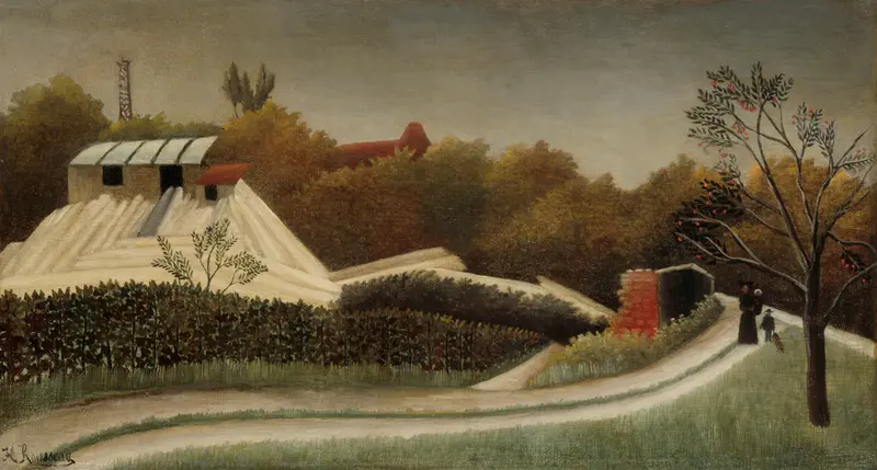 Sawmill in a forest landscape, oil on canvas by Henri Rousseau