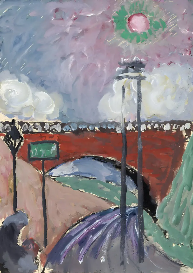 Landscape with a bridge over a river, oil on canvas by Marianne von Werefkin