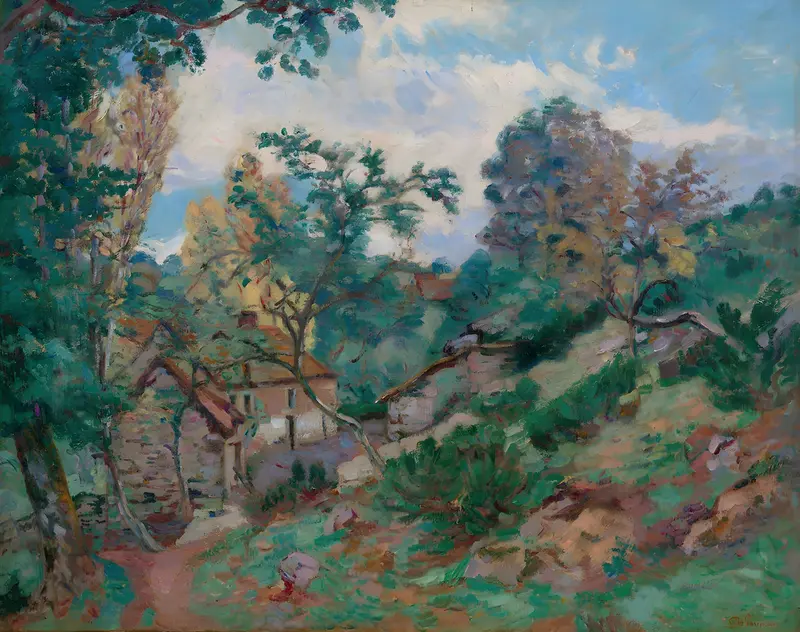 A vibrant landscape painting by Armand Guillaumin showcasing nature's beauty.