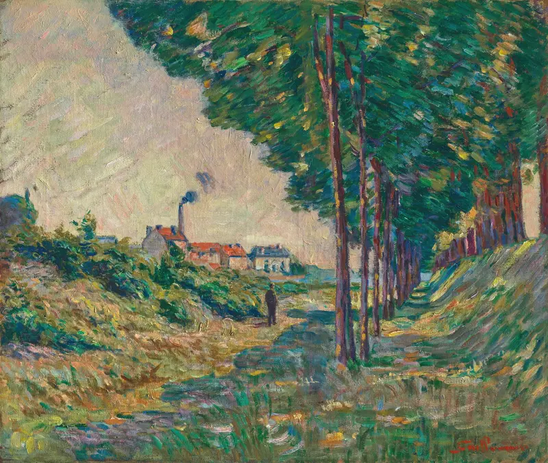 Oil painting by Armand Guillaumin depicting a waterway with lush greenery