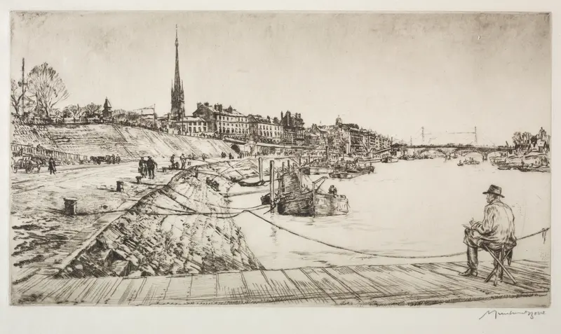 Rouen by Muirhead Bone, impressionism, depicting urban architecture with light and shadow