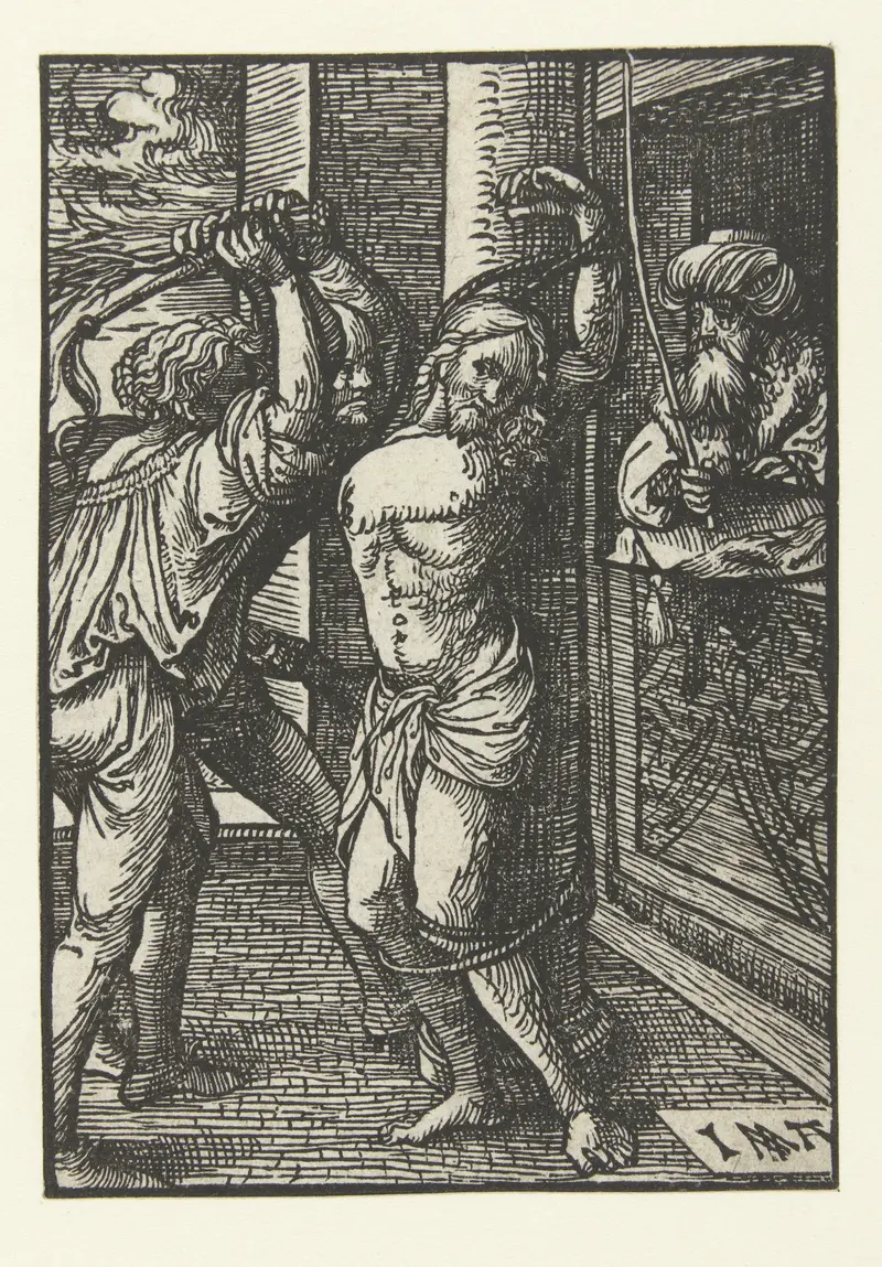 Religious scene with a solemn figure in earthy tones, paper by Jacob Cornelisz van Oostsanen