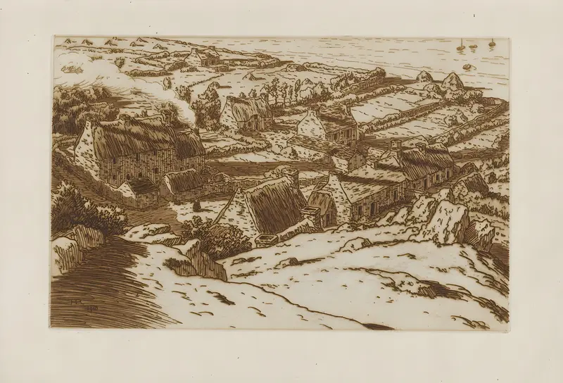 Henri Rivière's painting captures a serene village by the sea.