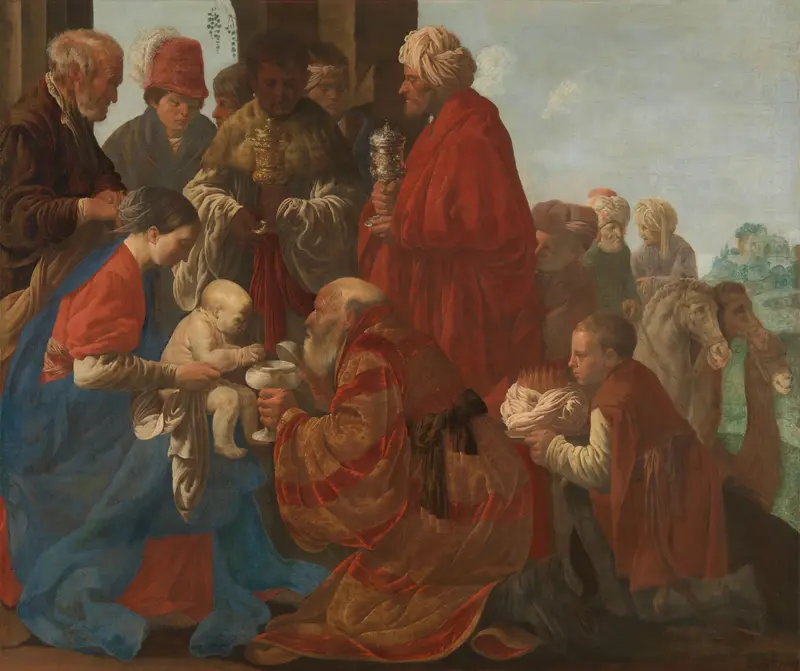 The Adoration of the Kings, oil painting by Hendrick ter Brugghen, featuring Virgin Mary with infant Christ and three kings.