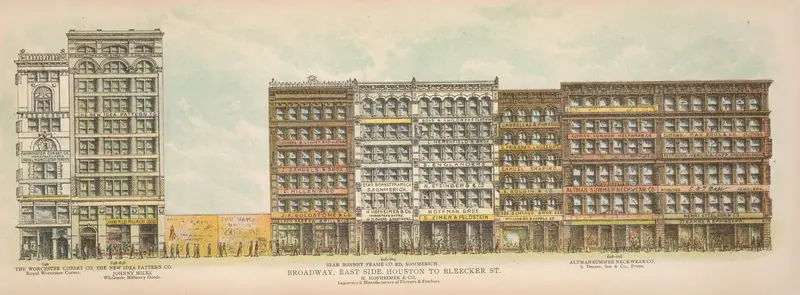 Genre scene depicting a bustling street in 19th-century New York by Mail & Express