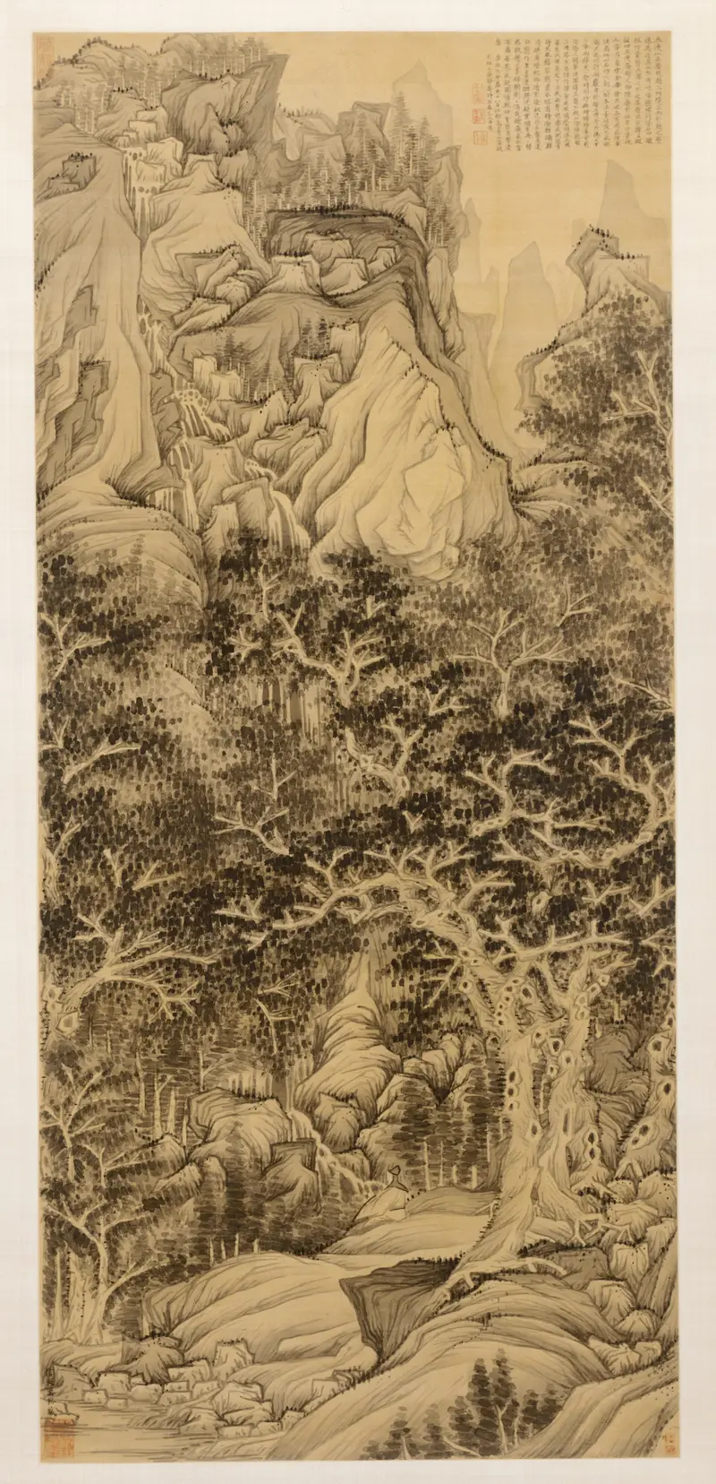 Chinese Traditional landscape by Chen Hongshou featuring The Mountain of Five Cataracts