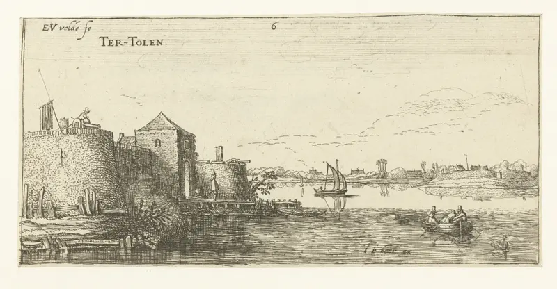 Fort met verdedigingswerken van Tholen aan de Schelde, etching by Esaias van de Velde