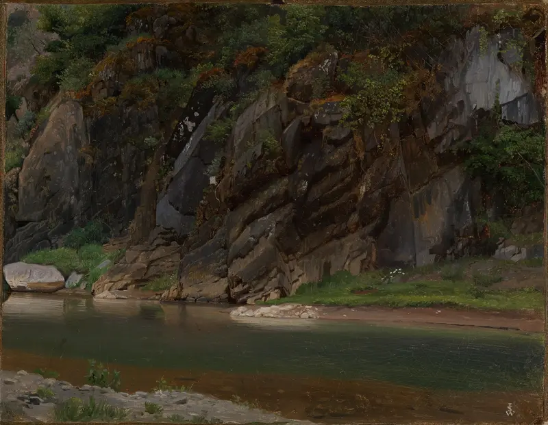 Landscape with a river and rocky shore, oil painting by Johann Wilhelm Schirmer