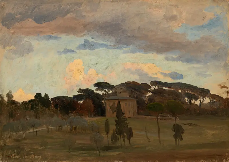 Oil painting by Johann Wilhelm Schirmer depicting Casina di Raffaello in nature.
