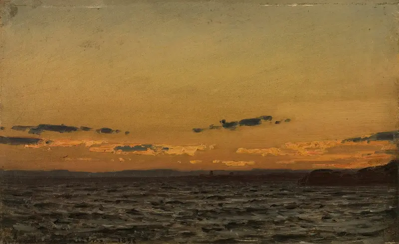 Før storm by Amaldus Nielsen, oil painting depicting a landscape with an impending storm.