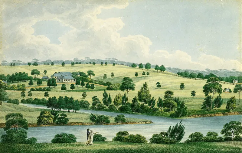 Residence of John Macarthur Esq near Parramatta N.S.W. by Joseph Lycett, oil painting