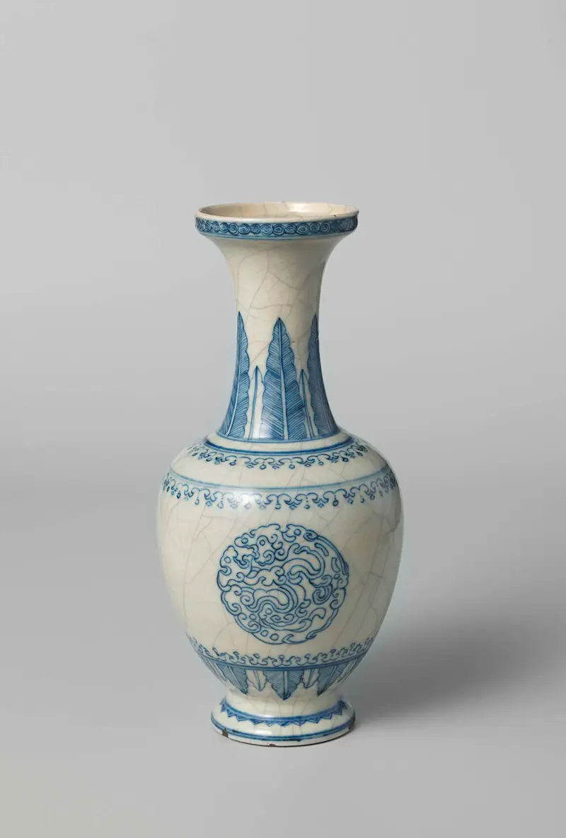 Ovoid ceramic vase with stylised waves by unknown artist