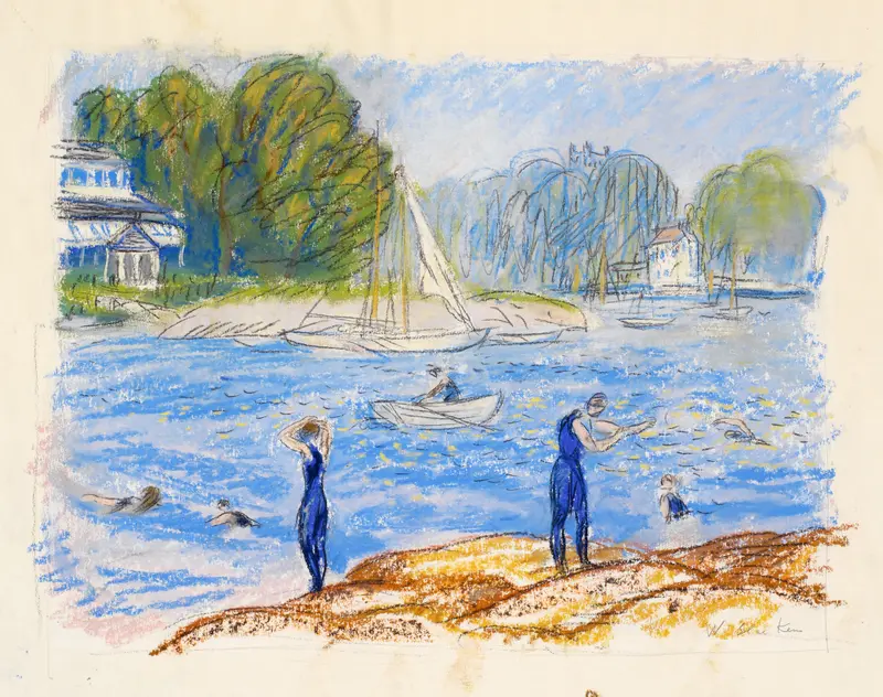 Bathers, Annisquam by William James Glackens, oil on canvas depicting figures in a sunlit landscape