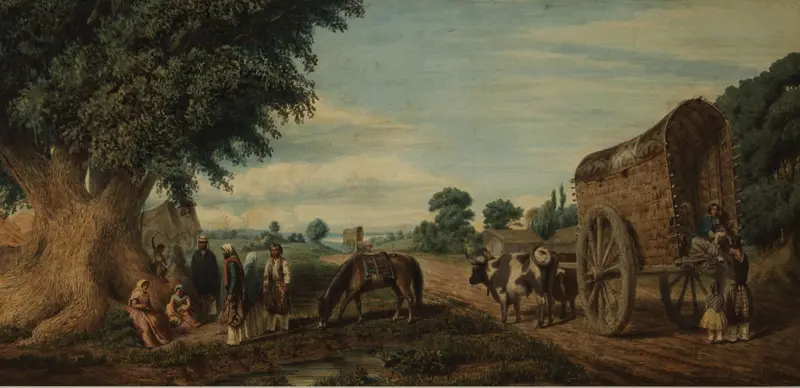 Genre scene with figures in sunlight, by Prilidiano Pueyrredòn, oil painting