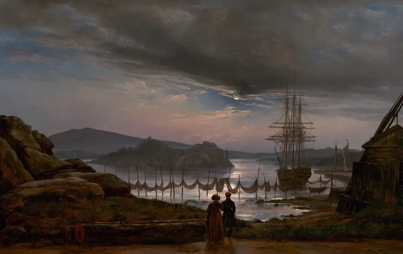 Landscape oil painting by Johan Christian Dahl depicting a tranquil sky and horizon.