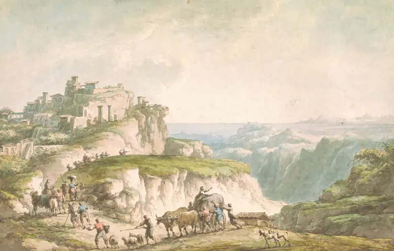 Landscape with rolling hills and dappled light, oil on canvas by Claude-Louis Châtelet