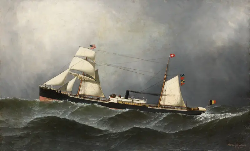 Oil painting of the steamship 'Daniel Steinmann' by Antonio Jacobsen