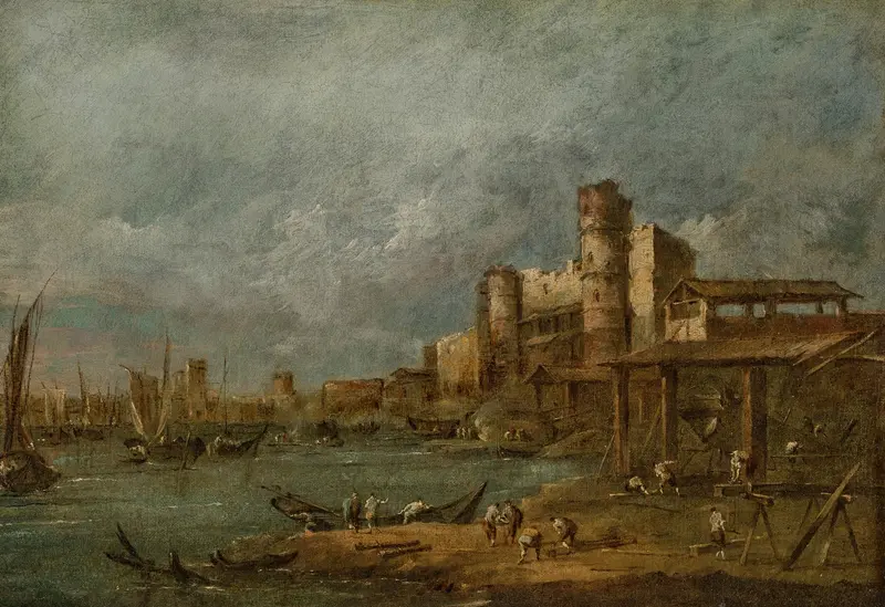 Capriccio with an arsenal, oil on canvas by Francesco Guardi