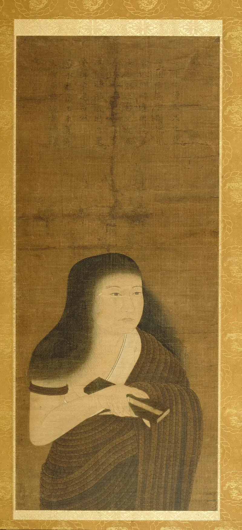 Monju dressed in a robe of braided grass, paper by Japanese artist