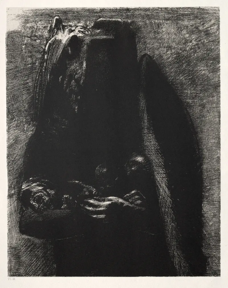 Odilon Redon's painting depicts the Devil carrying the Seven Deadly Sins beneath his wings.