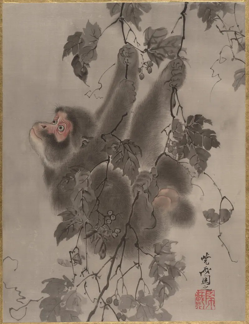 Monkey Hanging from Grapevines by Kawanabe Kyôsai